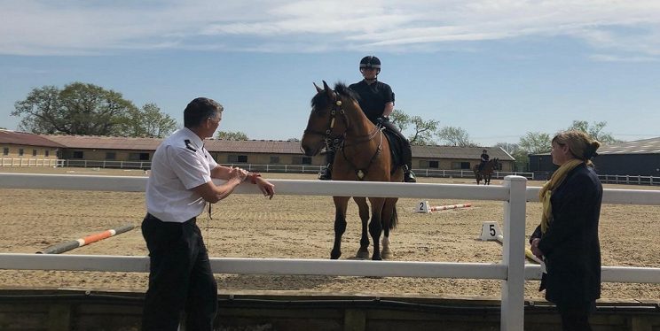 Chief Constable Andy Marsh, police horse Hero and rider and PCC Sue Mountstevens